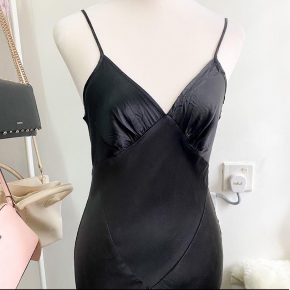 Vintage 90’s Y2K 100% Silk Dress Satin Slip Dress Silk Slip Dress Black Noir - Picture 6 of 13